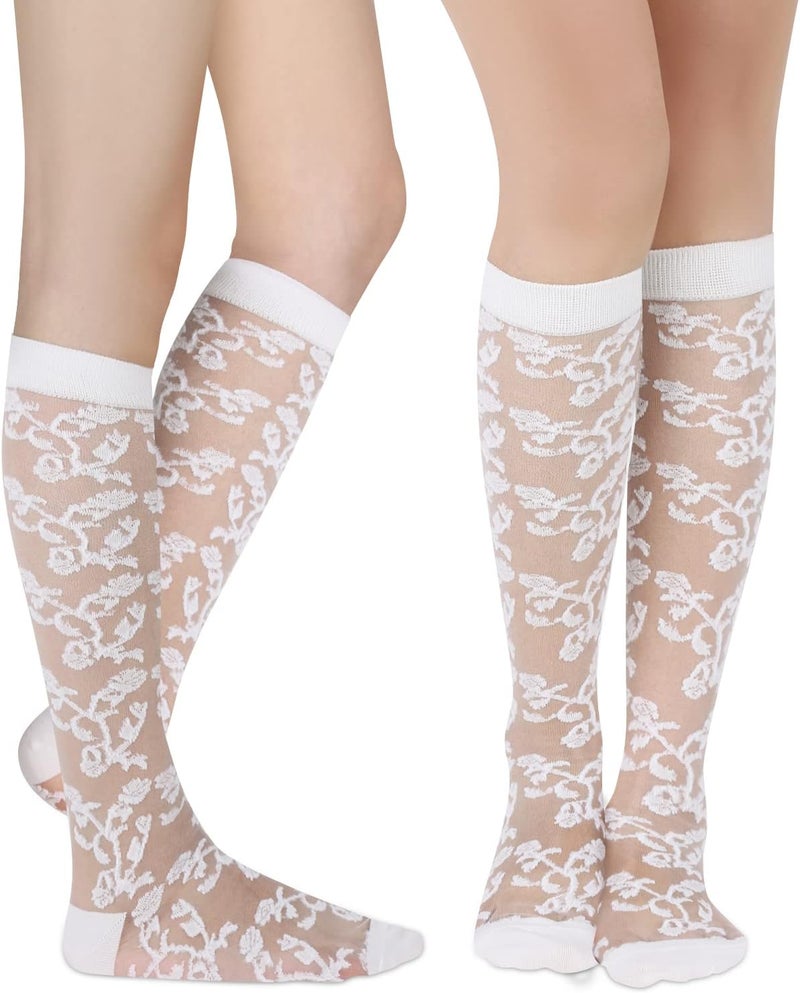 Benefeet Sox Womens Lace Knee High Socks Girls Sheer Mesh Knee High Stockings Cute Fishnet Lolita Calf Sock - Image 2